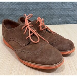 Cole Haan Womens 8.5 LunarGrand Wingtip Oxford Brown Orange Suede Leather Shoes